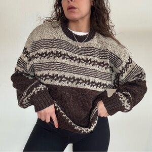 Vintage Cozy Brown Patterned Sweater